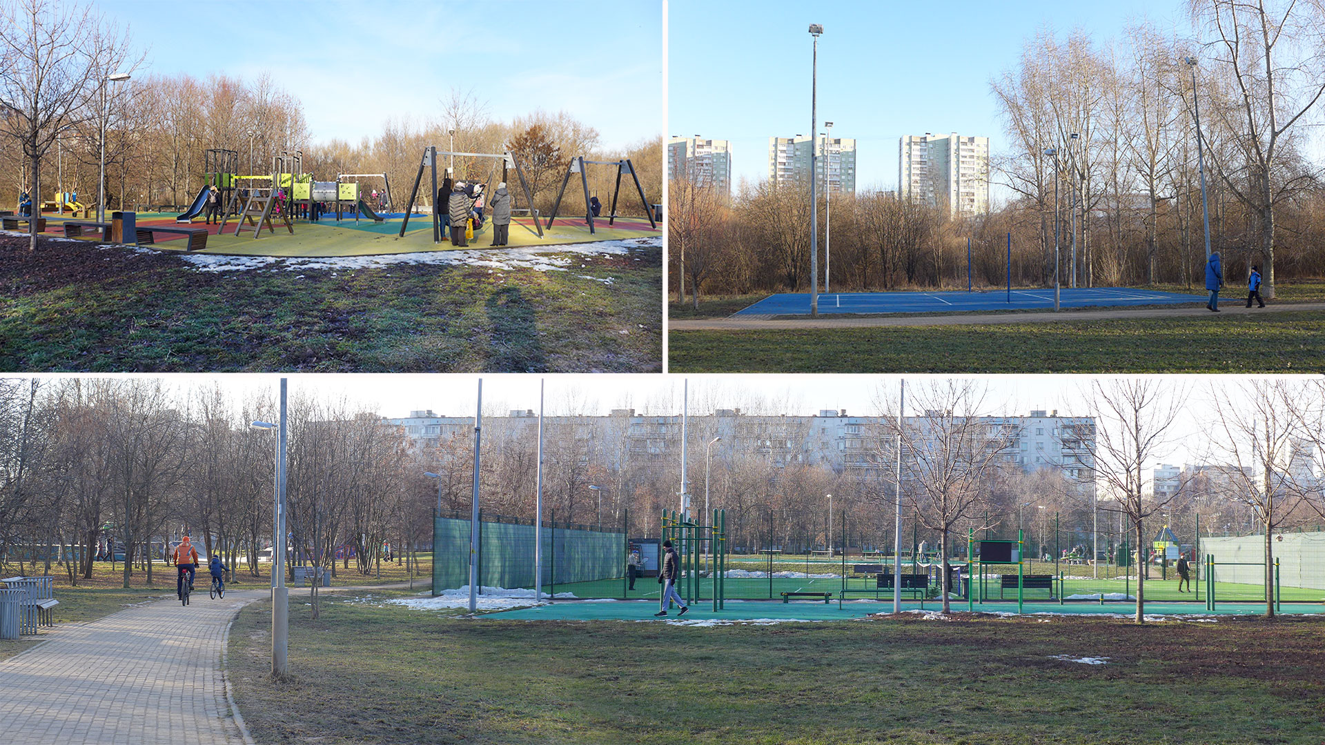 Детская площадка, волейбольная площадка, теннисный корт в сквере Олонецкого проезда