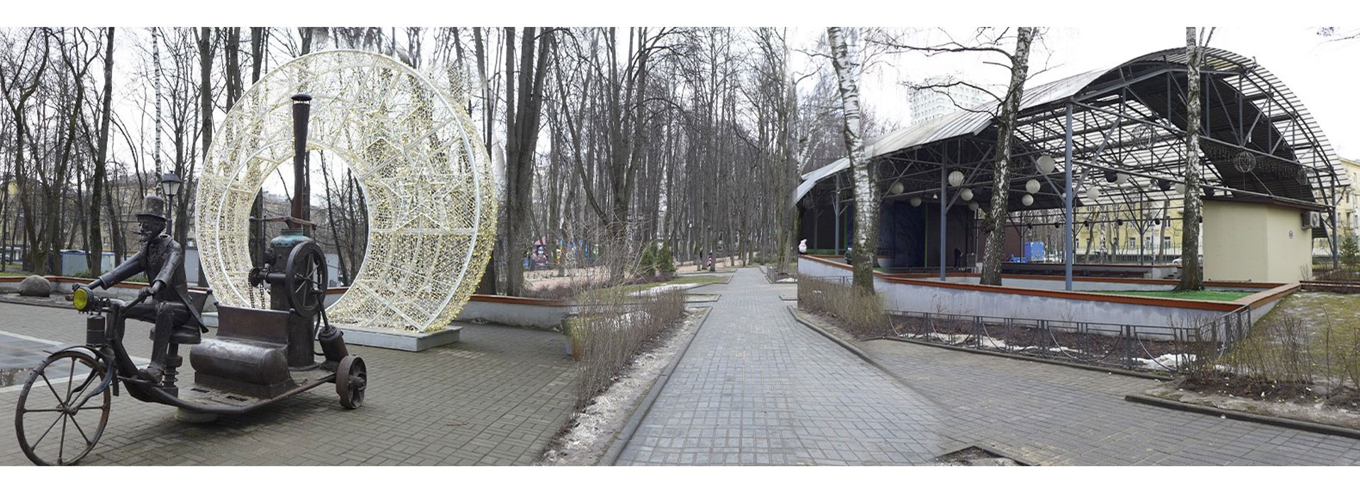 Бабушкинский парк: Зелёный театр, железная скульптура паровой машины